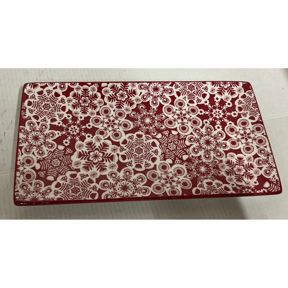 Hallmark Red White Snowflake Ceramic Rectangular Serving Tray Platter Holiday